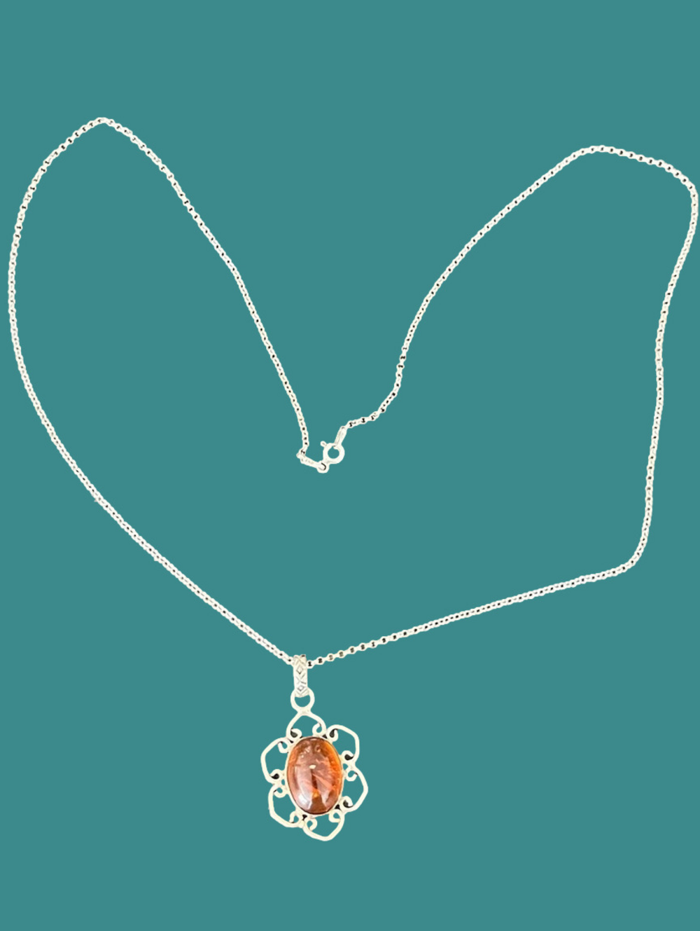 Sterling Silver & Amber Pendant Necklace